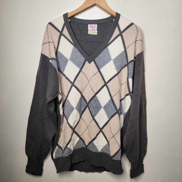 N Peal 100% Cashmere Sweater V Neck Argyle Mens XL Old Money Hand Laid Scotland - Picture 11 of 12
